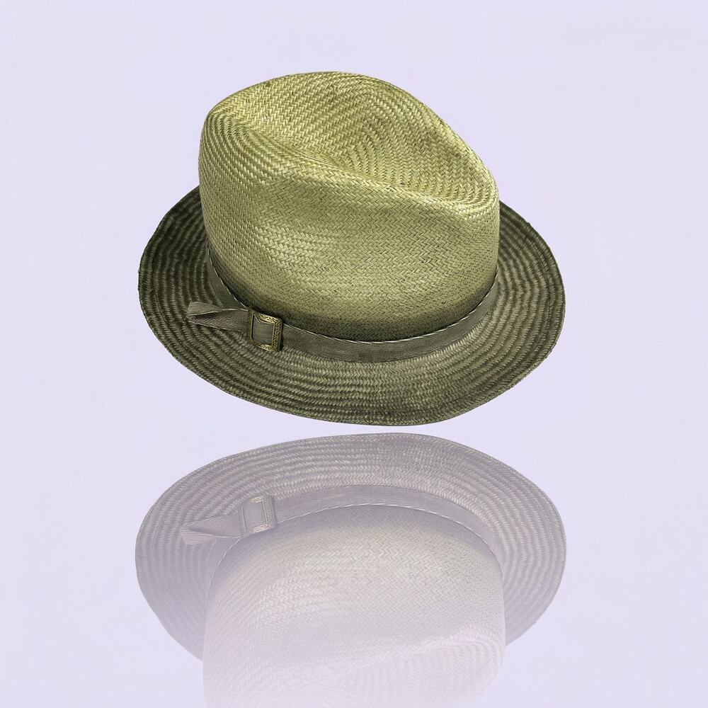 Cha-Cha's House of Ill Repute Straw Fedora Hat - Green & Beige Brim - NYC Custom